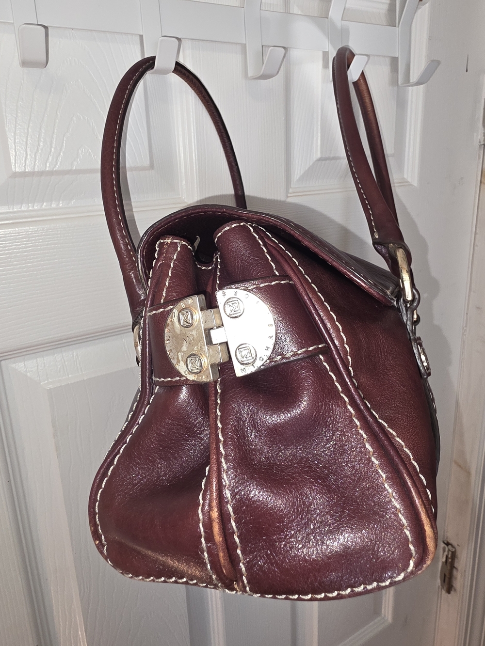 Vintage Michael Kors Women’s Burgundy Leather Satchel Handbag - Picture 4 of 9